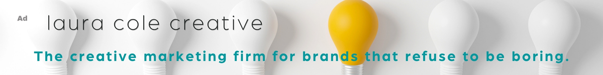 5 white bulbs with 1 yellow bulb that says The creative marketing firm for brands that refuse to be boring from Laura Cole Creative.